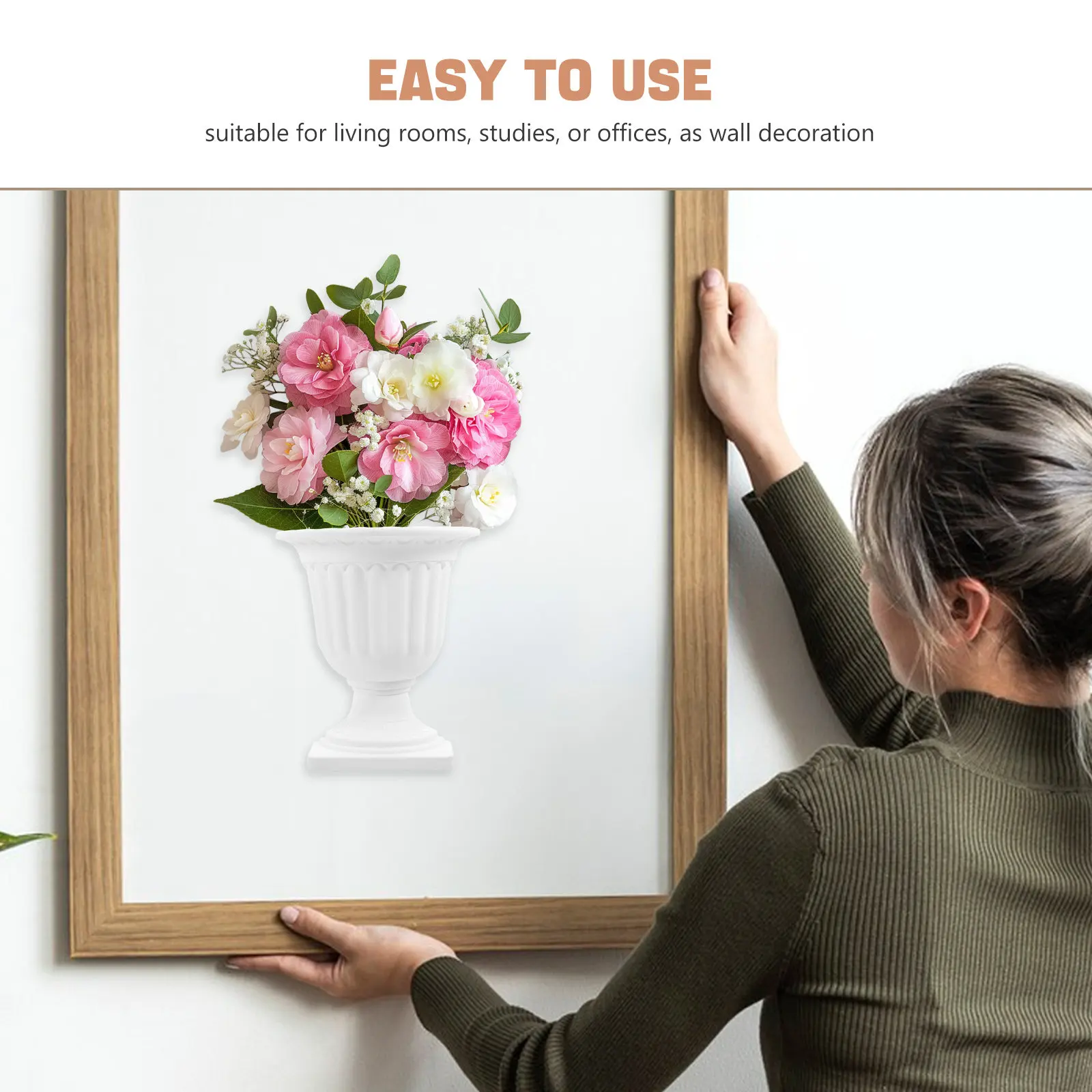 Creative Half Vase Wall Mounted Floral Decor Vintage Plaster Rustic Farmhouse Wall Flower Vase Living Room Study Office Indoor