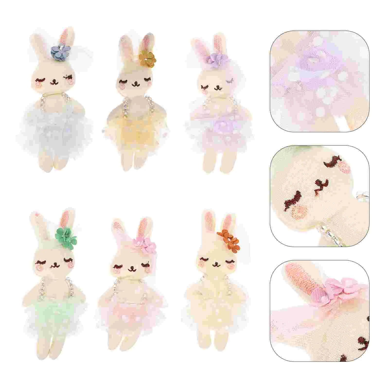 6 Pcs Mini Rabbit Toys Girls Bunny Plushies Pp Cotton Headdress Accessories