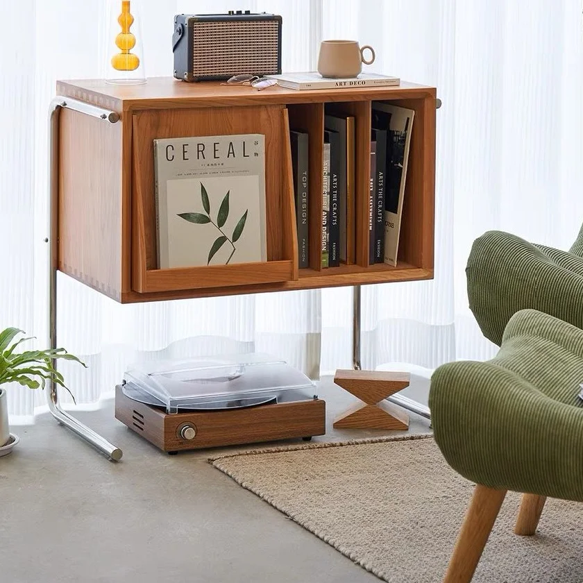 

Scandinavian Solid Wood Mobile End Table - Multi-Functional Mid-Century Nightstand & Bookcase, Instagrammable Vintage Home Decor