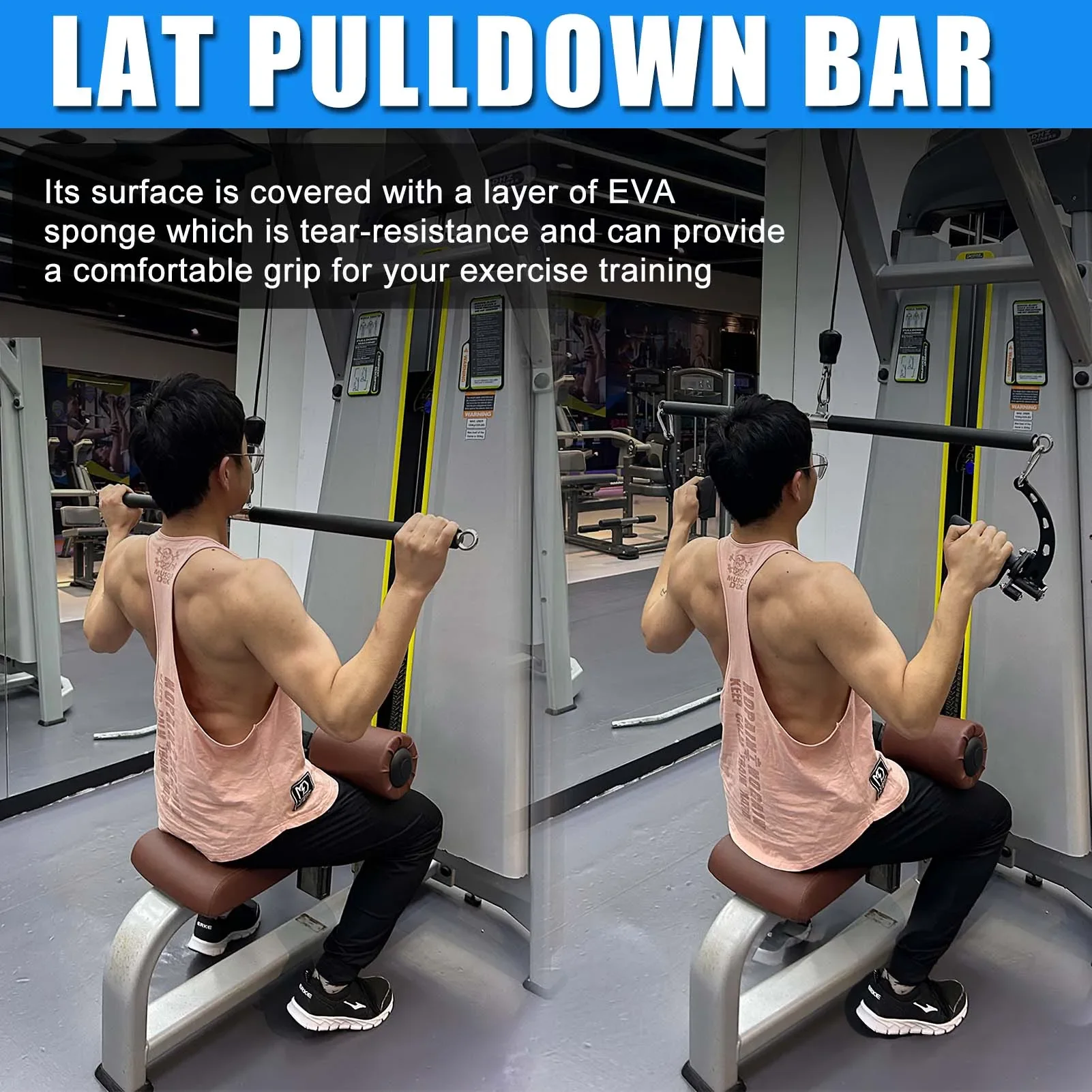 New Non-Detachable LAT Pull Down  Cable Pulldown Attachments  Gym Straight  Resistance Band   Weightlifting Workout