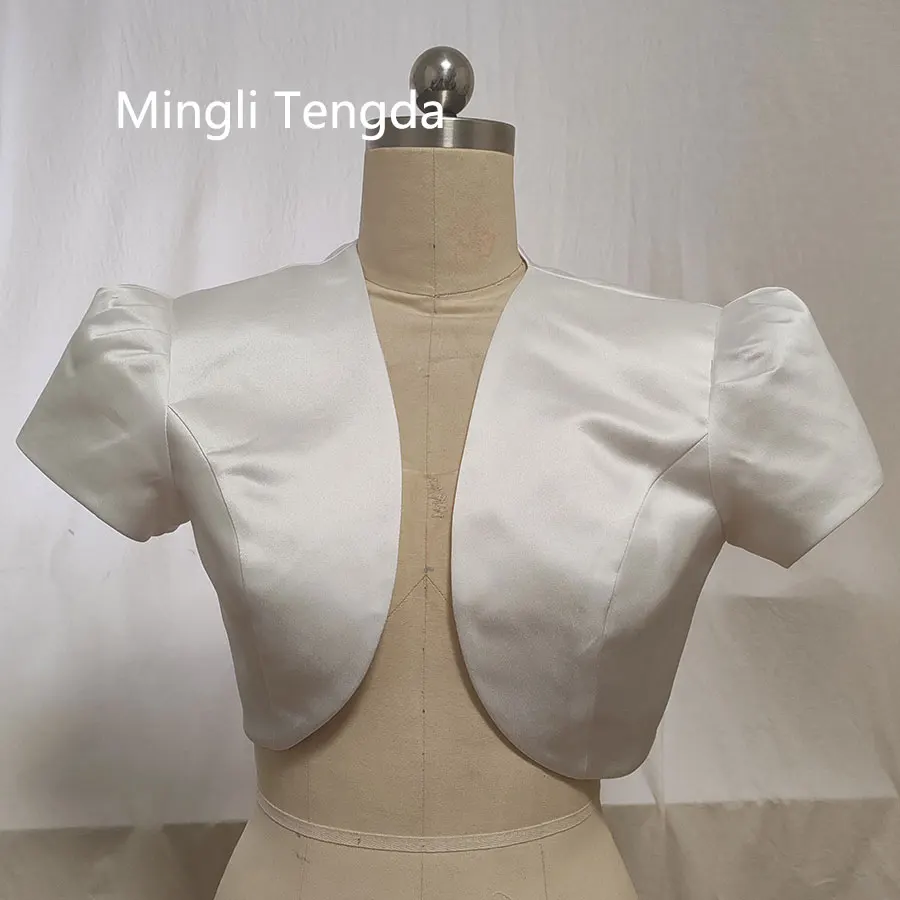 

Mingli Tengda Custom Made Short Sleeves Satin Bridal Jackets Shrug Wedding Bolero Mariage For Women Cape Cloak Shrugs Shawl