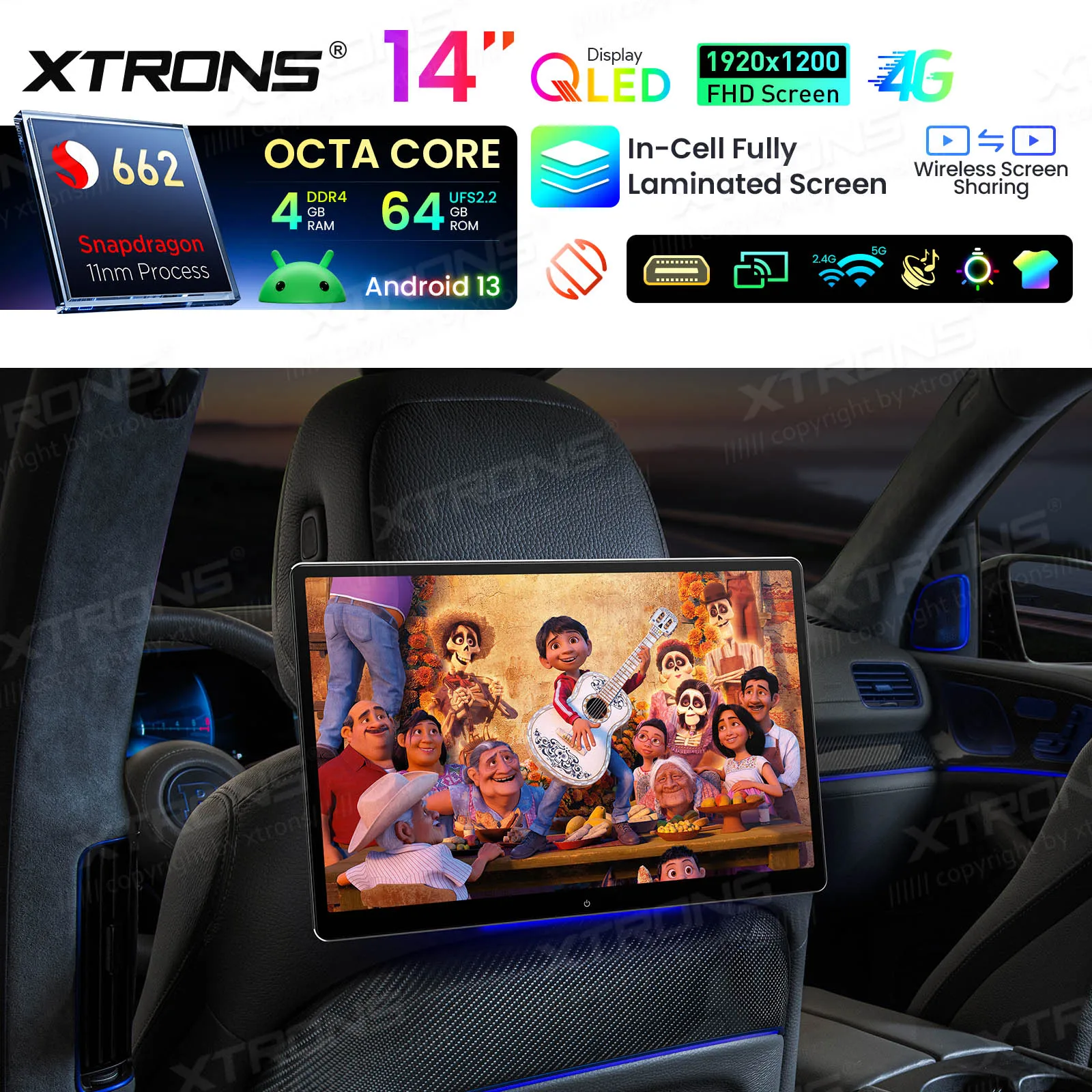 XTRONS 14'' Auto-TV Android Achterbank Voor BENZ C GLE GLS Klasse W205 W206 V250 V260 Vito W447 2015-heden Draaibaar Scherm 8Core 4 64G