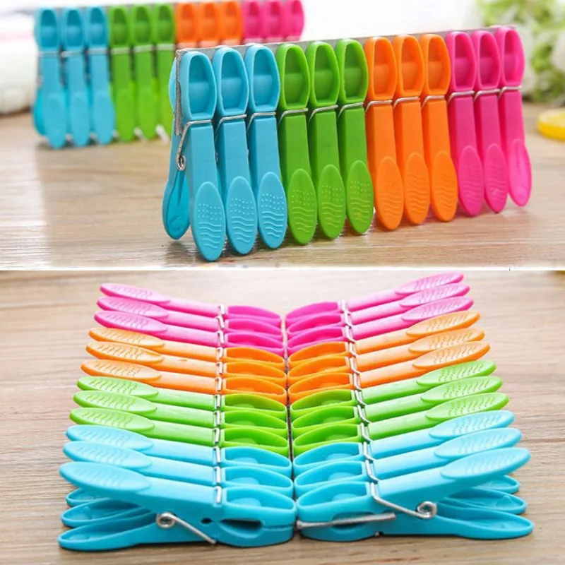 24pcs Clothes Pegs for Washing Line Strong Grip Washing Pegs Clothespin Soft Plastic Clothes Clips Home Laundry Pegs Windproof