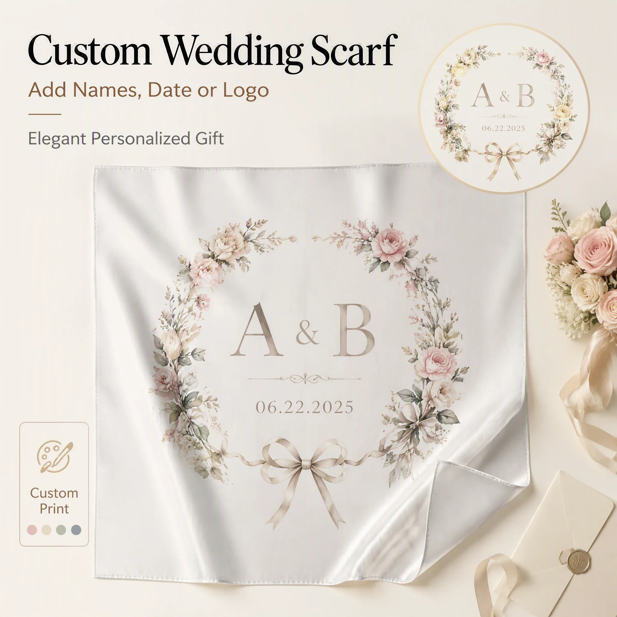 Custom Wholesale Silk Feel Scarf Bulk Order Personalized Logo Printed Scarf Small Batch Private Label OEM