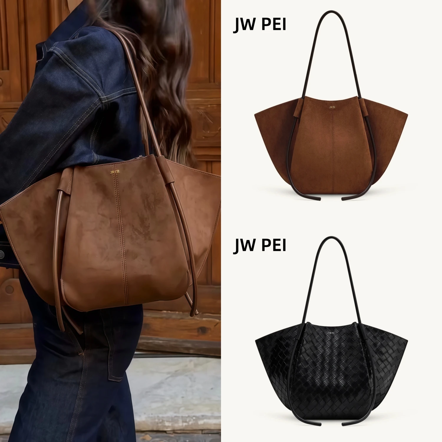 2026 New Large Capacity JW PEI Women's Handbag Nala Suede Shoulder