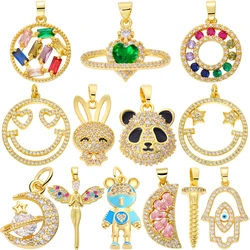 Juya 18K Gold Plated Cubic Zirconia Panda Rabbit Saturn Moon Angel Bear Lemon Hamsa Fatima Greek Evil Eye Charms Supplies