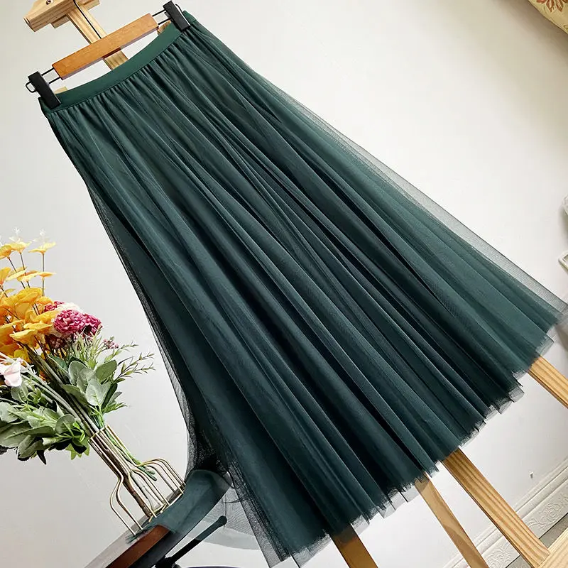 2024 Spring Sheer Pleated Long Skirt for Women Summer Solid Color High Waisted Chiffon Long Skirt for Elegant Women P736