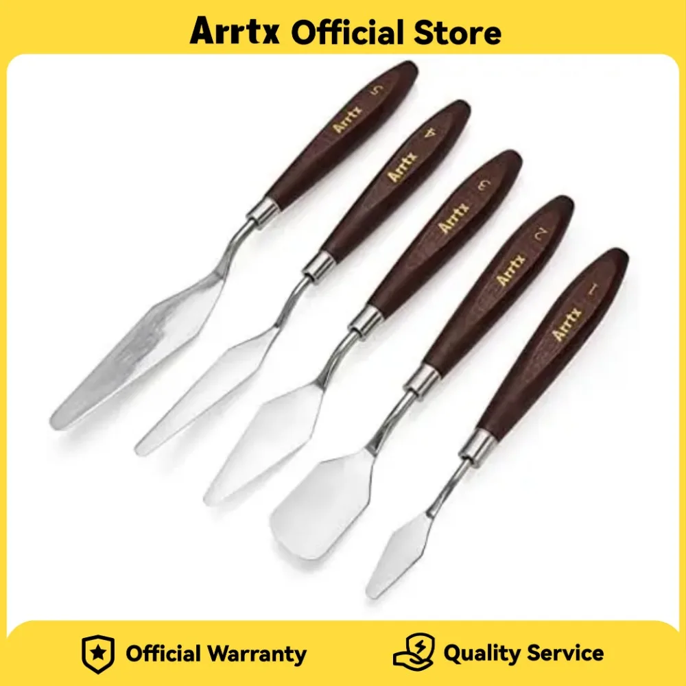 Arrtx 5 Pieces Painting Knives Stainless Steel Spatula Palette Knife Oil Painting Accessories Color Mixing Set for Acrylic Paint