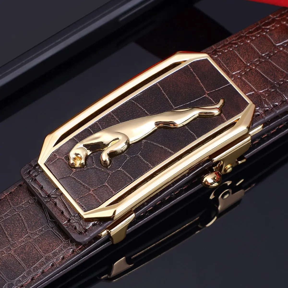 

New Men's Belt Crocodile Pattern Genuine Leather Toothless Automatic Buckle Versatile Belt Casual Youth Business Design Belt