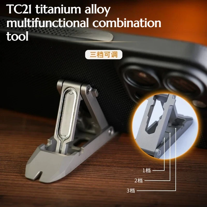 1PC NEW TC21 Titanium Alloy Multifunctional Manual Tool Combination Phone Holder EDC Outdoor Portable Tool