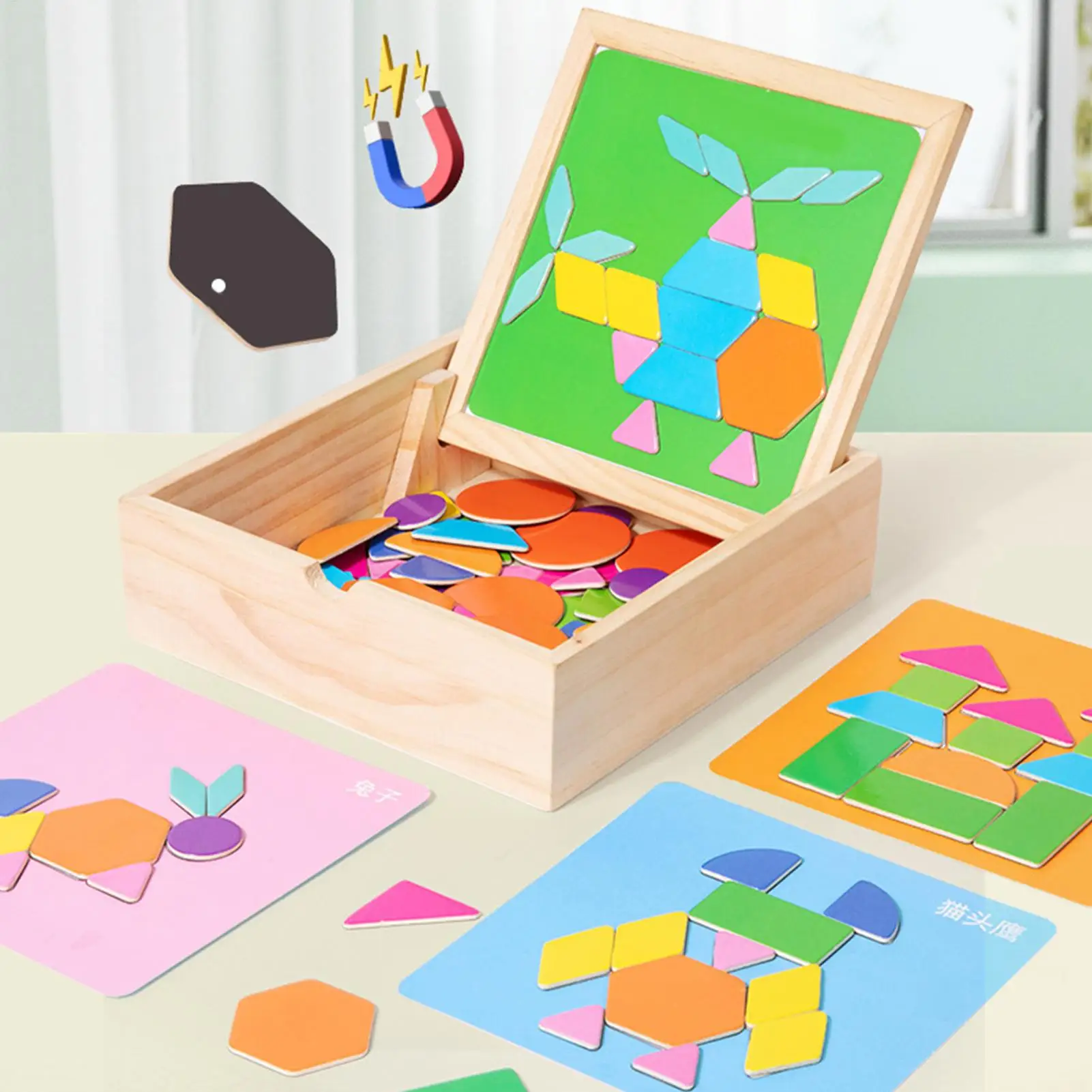 

Tangram Puzzle Magnetic Wood Toddler Toy Toddler Geometric Puzzle For Preschool Kindergarten Kids Boys Girls Students Home