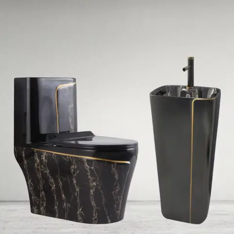 Set di lavabo per WC in ceramica con WC da bagno in ceramica, set combinato di ciotole per WC in oro nero di un pezzo