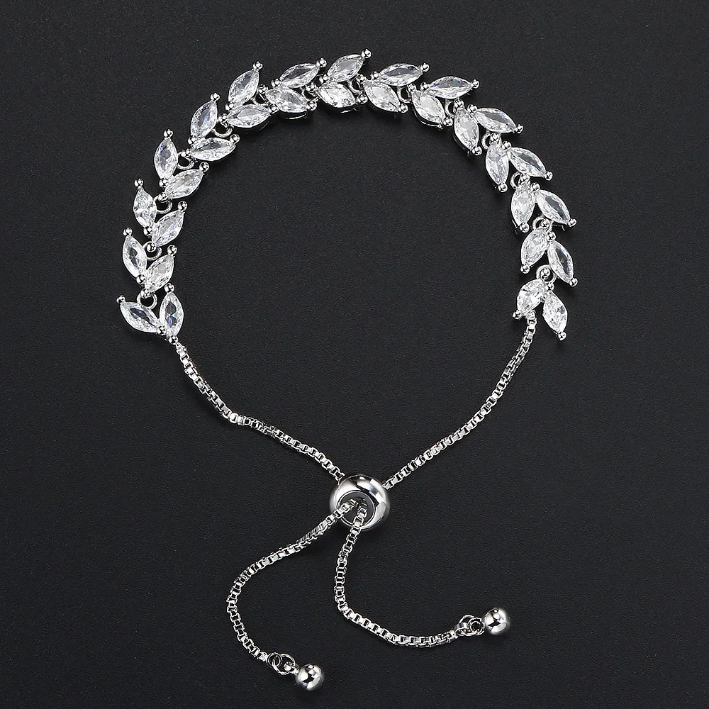 Wunderschönes, glänzendes, verstellbares Blatt-Tennisarmband mit Zirkonia-Besatz für Damen und Herren, zarte Kristall-Handkette, Schmuck H035 – Detail 8