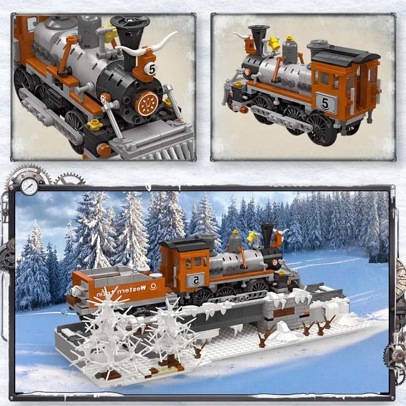 59009Western train model toys compatible with small particles plastic assembly DIY building blocks gift new