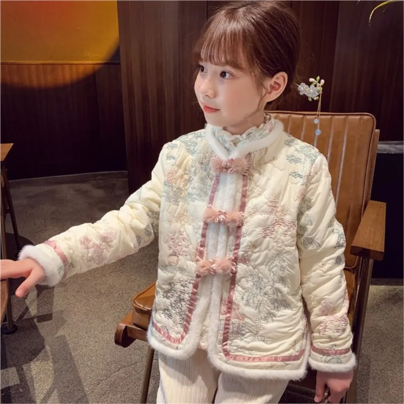 

Креативное детское китайское пальто в стиле Тан для девочек, вышитое, с длинными рукавами, зимнее, 2026, Новый год, теплое верхнее пальто LJ130