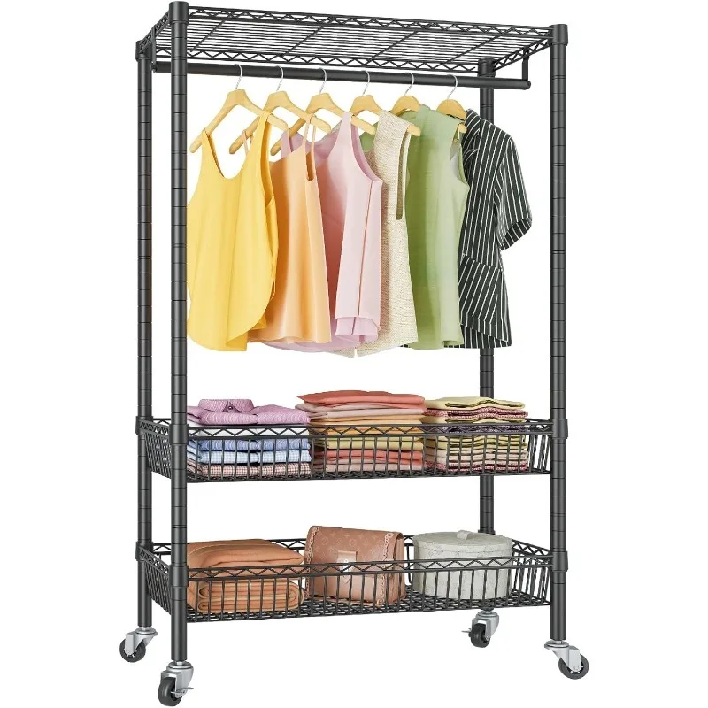 

R2 Plus Rolling Clothes Rack Heavy Duty Garment Rack With Wheels, Adjustable Portable Closet For Hanging Clothes