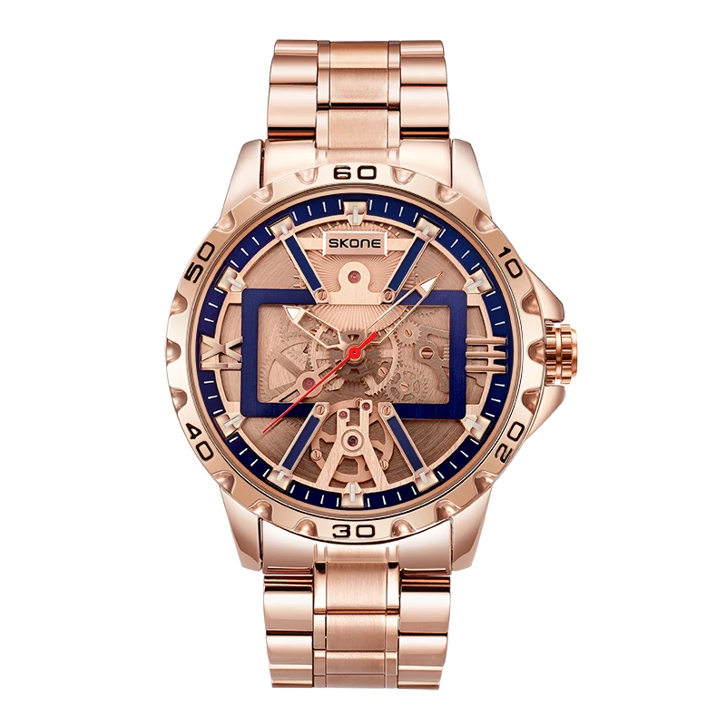 세련된 대형 다이얼, 견고한 스틸 스트립 방수 남성용 손목시계를 갖춘 새로운 기계식 스타일의 트렌디한 쿼츠 시계
