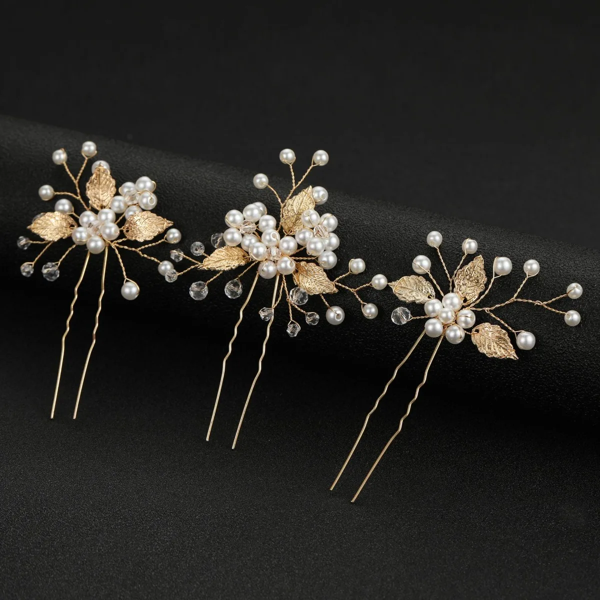 Elegante conjunto de grampos de cabelo 3 peças em forma de u ouro prata folha pérola clipes pino headpiece moda feminina acessórios para o cabelo