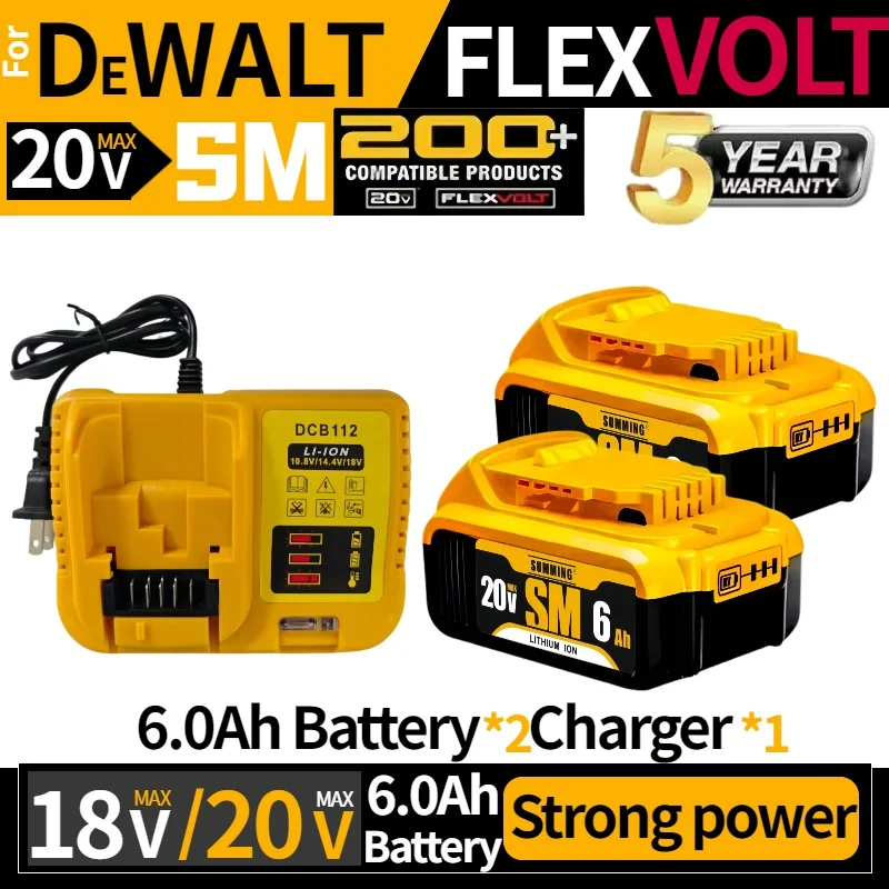 

Original for⚡DEWALT 20V 6.0Ah lithium ion Battery Pack✅Compatible with 20V Max ToolsLong Lasting Lithium IonFast Charging