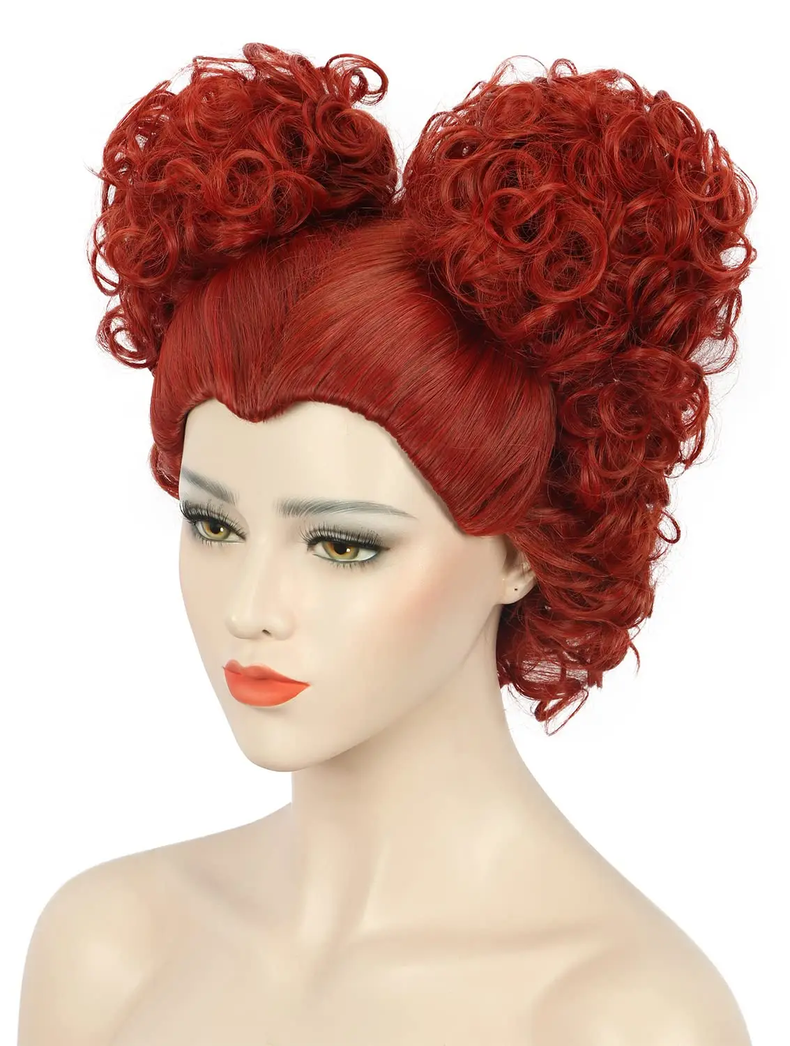 Adult Women Short Curly Red Bud Bal Wig Flat Bangs Updo Chignon Sanderson Costume Wig Halloween Cosplay Party Wig