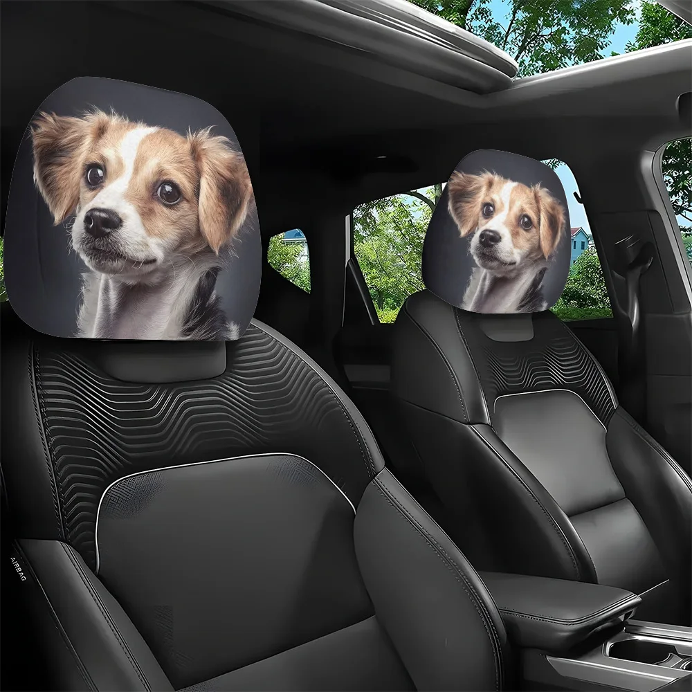 

2pcs of Cute Puppy Printed Car Headrest Covers, Easy to Install And Wash, Suitable for Long Drives And Daily Commutes, Perfect