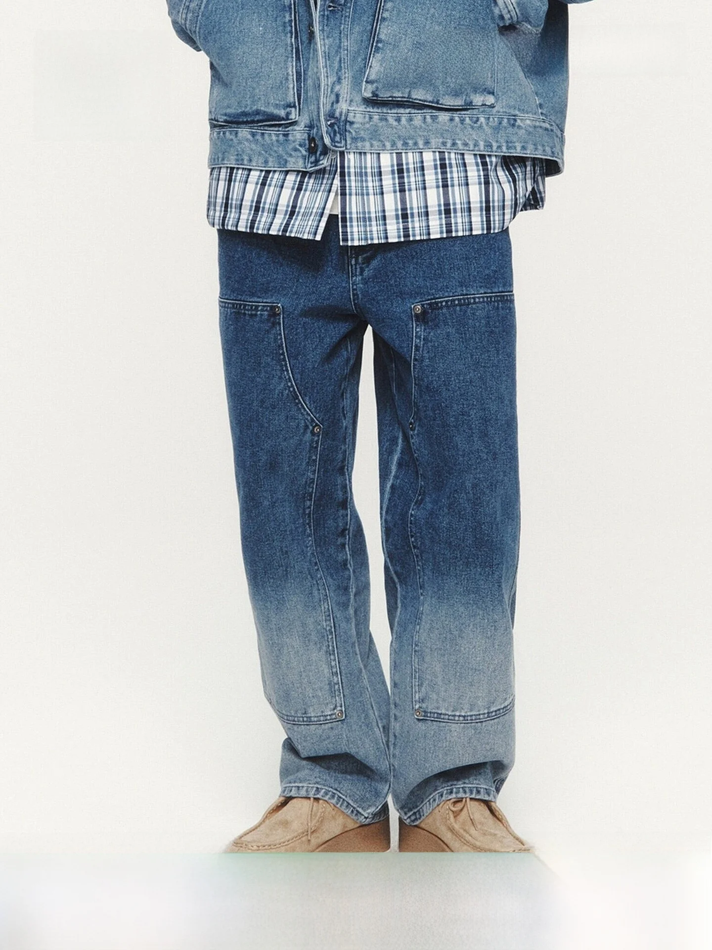 

H&M Men's Vintage Washed Loose Straight Leg Fashionable Jeans Casual Cotton Workwear Trousers mid Waist Zipper Closure