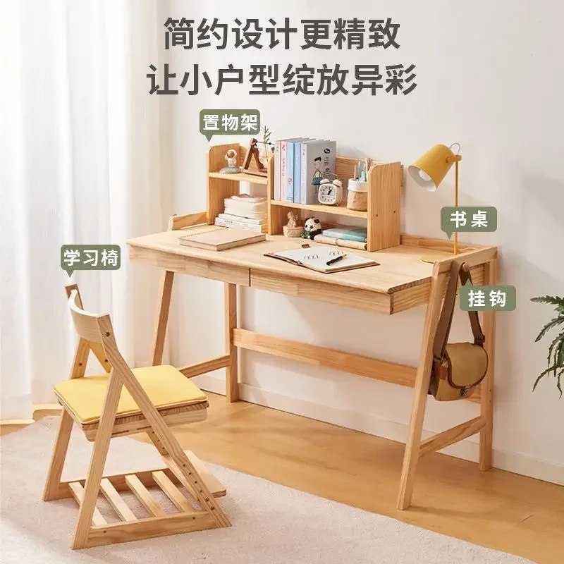 Solid Wood Study Desk for Students, Home Use Writing Table with Chair Set for Bedroom (Boys & Girls)