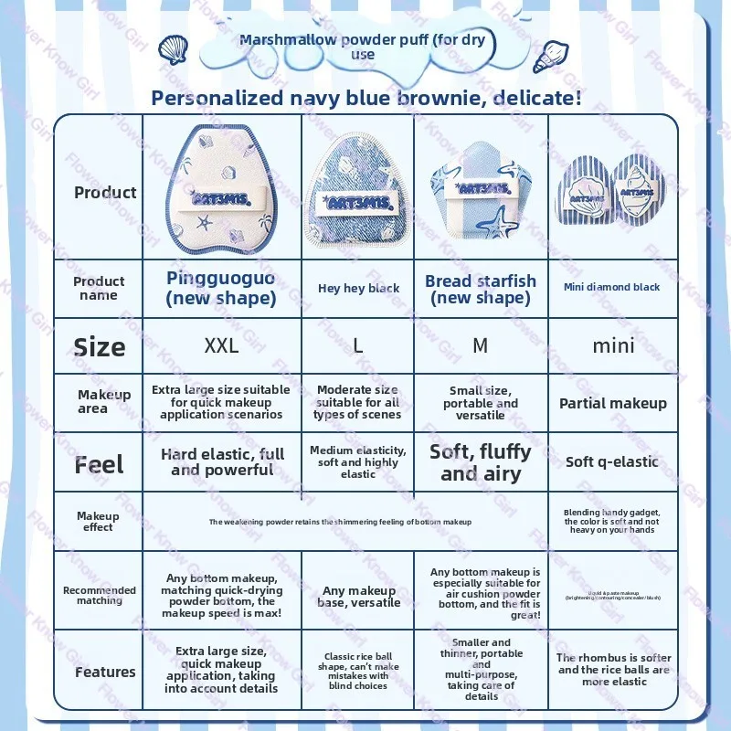 ART3M1S 파우더 퍼프 에어쿠션 플로킹 썸 파우더 퍼프 (리퀴드 파운데이션용) 오션 스토리 데님 솜사탕 메이크업 세팅