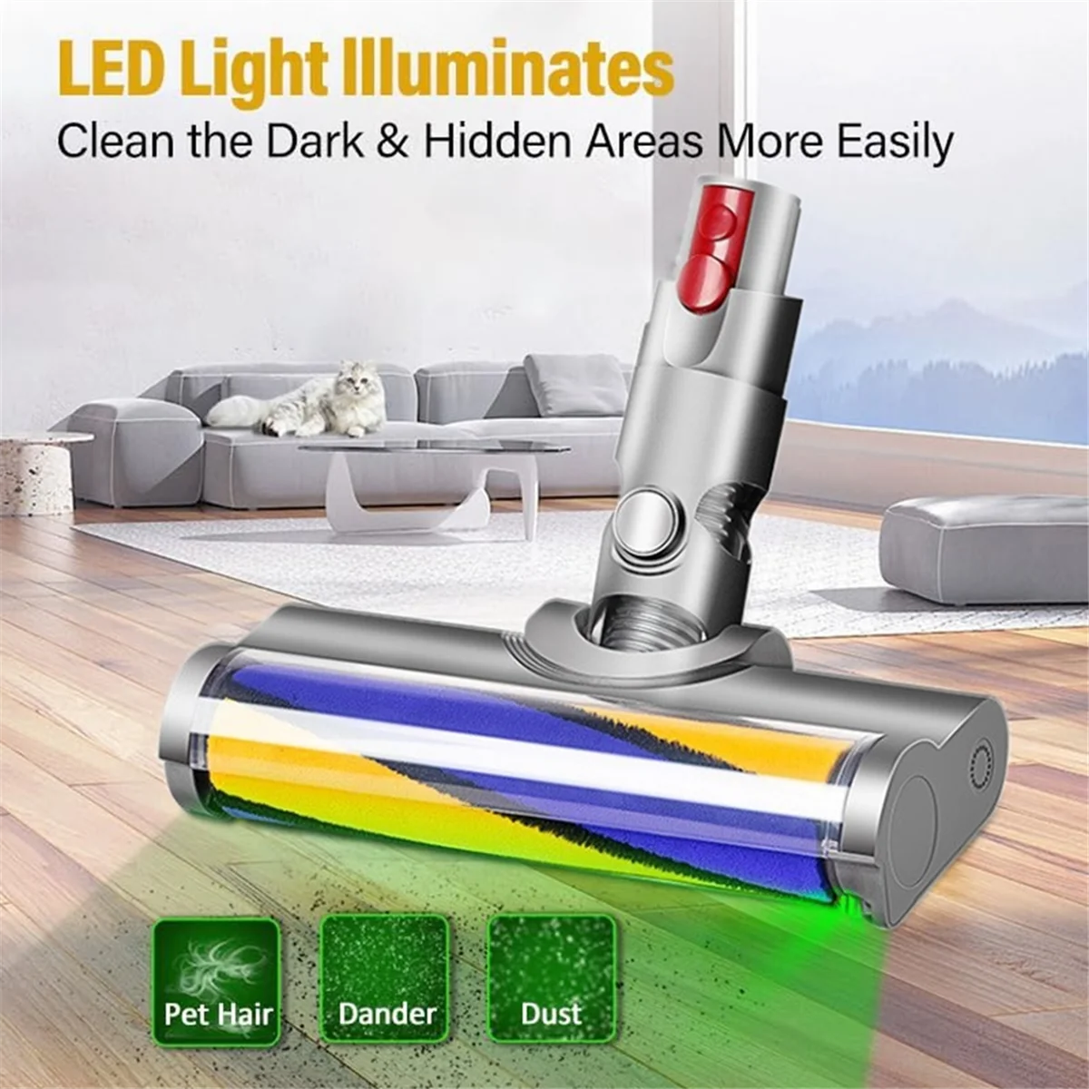 استبدال رأس الفرشاة الدوارة لـ Dyson V10 Digital Slim V12 Detect Slim أجزاء المكنسة الكهربائية مع ضوء الغبار الأخضر