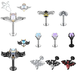 ZS 1 Piece Punk Demon&Angel Shape Lip Labret Piercing 16G Stainless Steel Monroe Lips Stud Bat Cartilage Tragus Helix Piercings