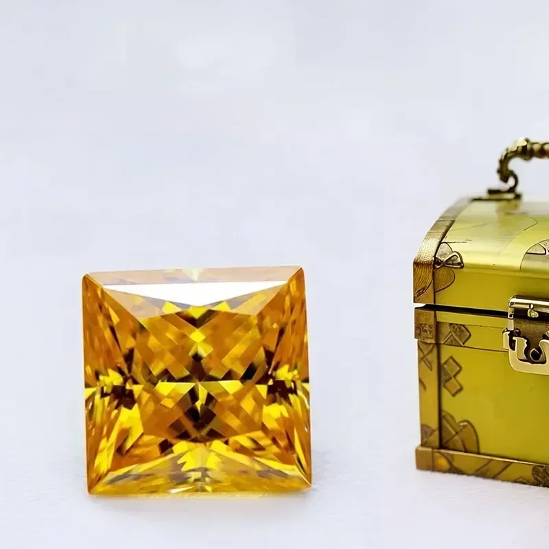 

L-Wholesale Moissanite Stone Golden Yellow Color Princess Cut Lab Grown Diamond for Advanced Jewel Making with Certificate
