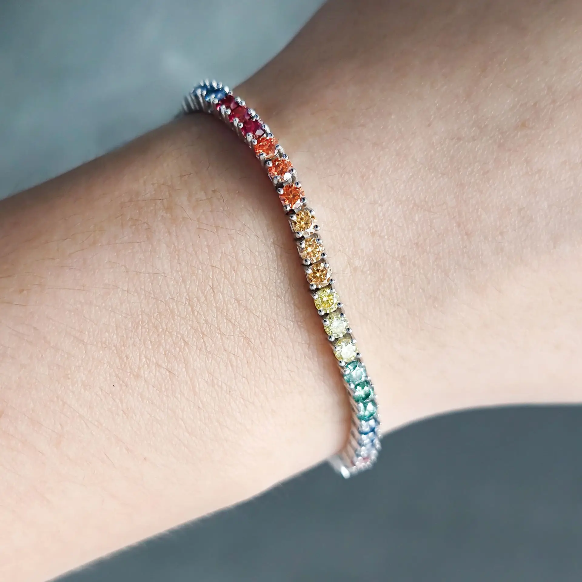 Luxury Rainbow Tennis Bracelet for Women Multicolor Sparkling Zirconia Ombre Gemstone 925 Sterling Silver Plated Fine Jewelry