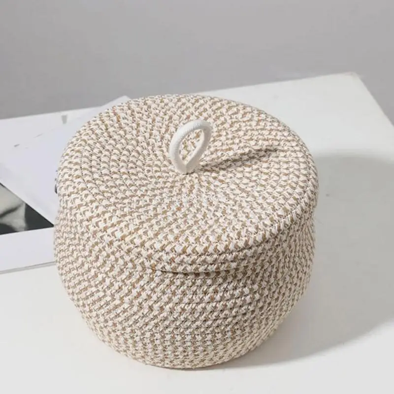 

Dropship Woven Storage Basket with Lid Cotton Bin Laundry Pot Rattan Planter for Indoor