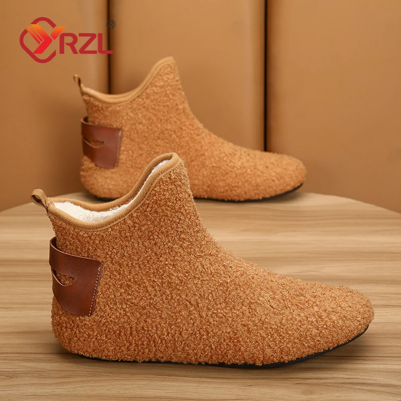 YRZL sepatu katun Ankle pria, alas kaki Slip on ringan hangat untuk musim dingin