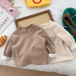 Newborn Baby Girl Boy Fleece Hoodie Infant Toddler Child Long Sleeve Shirt Bear Turtle Neck Casual Pullover Baby Clothes 9M-5Y