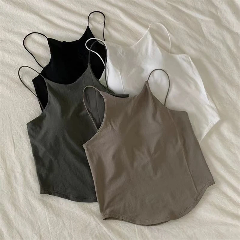 French Chic Camisole Tank Tops Women With Bra Pads Bottoming Outer Wear In One Piece