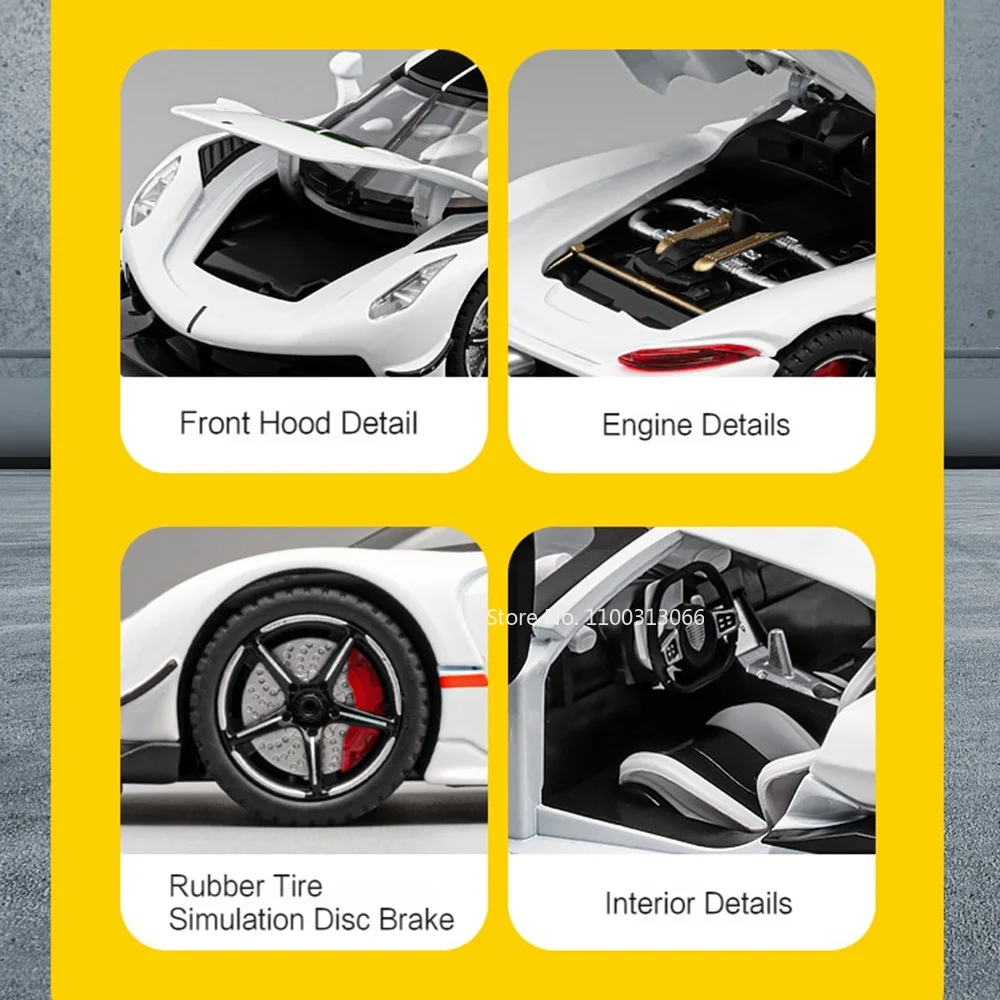 1/22 Scale Jesko Metal Toys Car Diecast Models Wheel Pull Back Vehicles 4 Doors Can Opened Sports Cars Kids Children's Day Gifts