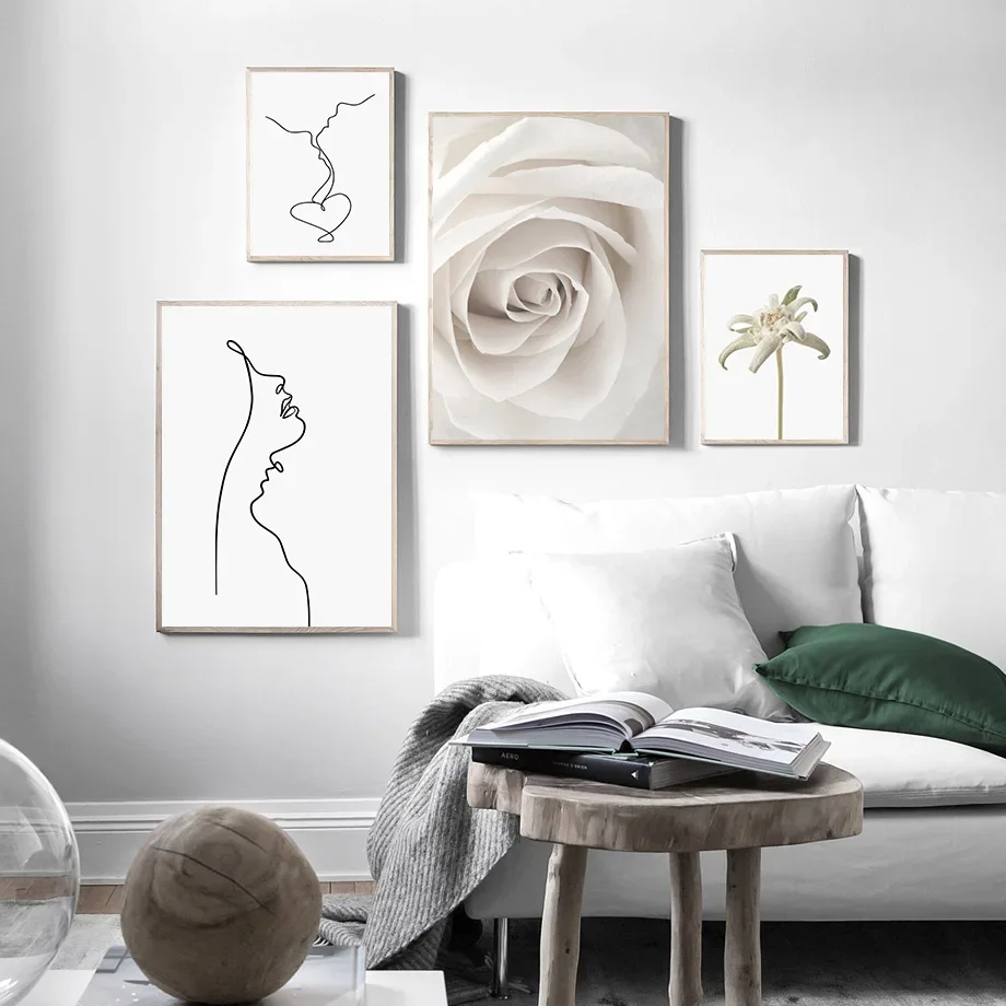 Rose Flower Men And Women Abstract Lines Wall Art Canvas Painting Nordic Posters And Prints Wall Pictures For Living Room Decor