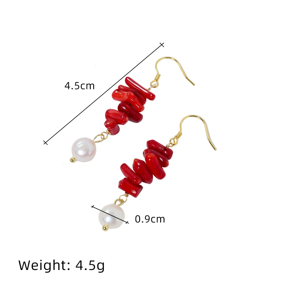 Natural Freshwater Pearl Long Red Coral Earring Korean Style Women Luxury Jewelry Fashion Ladies and Girls Gift GE1549