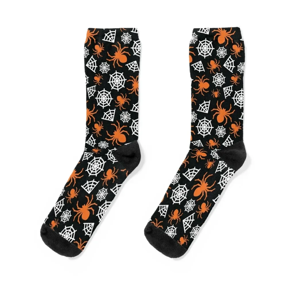 Halloween Spider and Spider Web Pattern (Orange, Black, and White) Socks colored cartoon Socks For Women Men's
