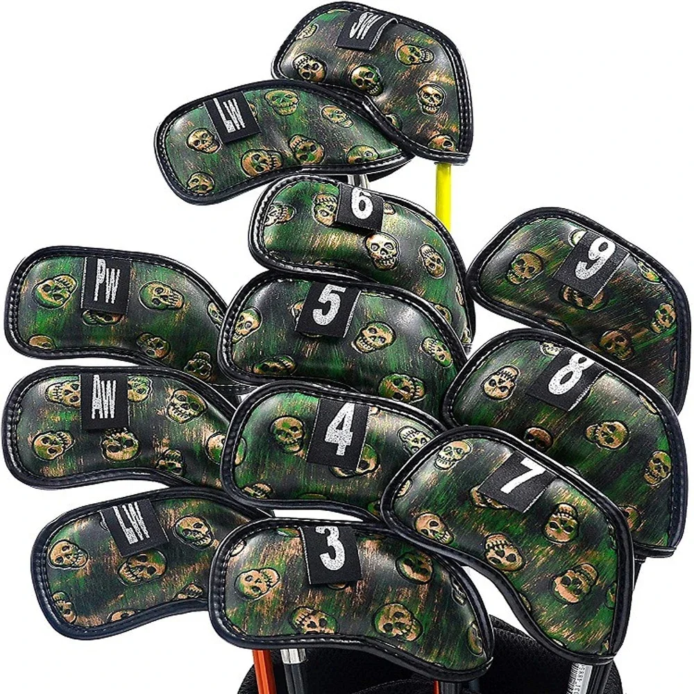 12x Skull Golf Iron Headcover  Anti-Scratch Irons Guard Golf Club Head Coversiron Protectors Skull Embroidery PU Waterproof