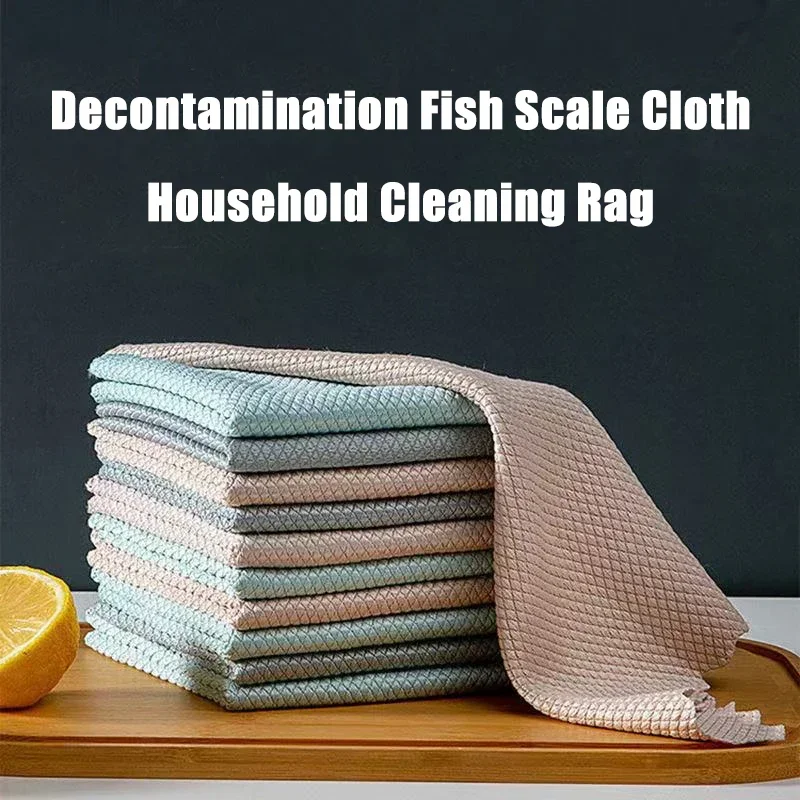 5/10Pcs Kitchen Anti-Grease Wiping Rags Efficient Fish Scale Wipe Cloth Cleaning Cloth Home Washing Dish Cleaning Towel