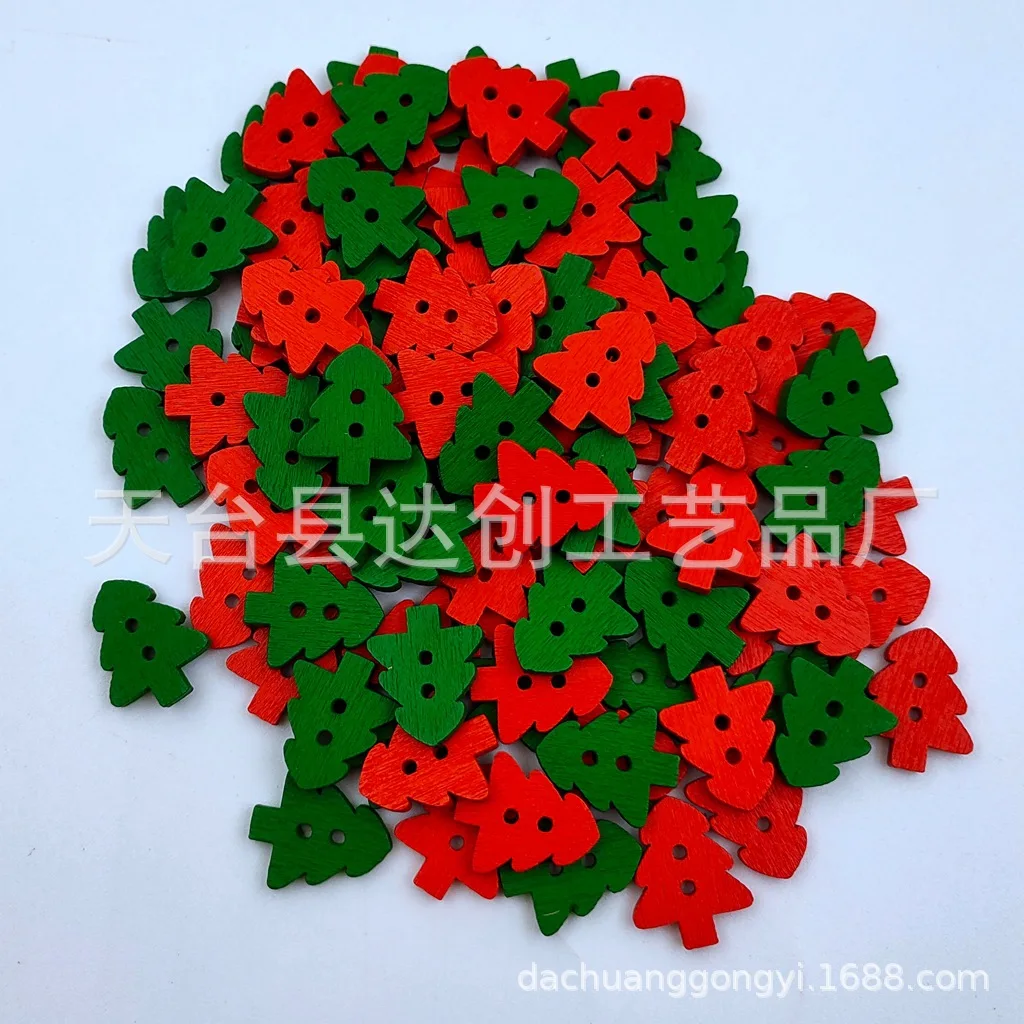 18 mm doe-het-zelf kerstversieringsknopen, rode en groene serie kerst gemengde kerst houten knopen