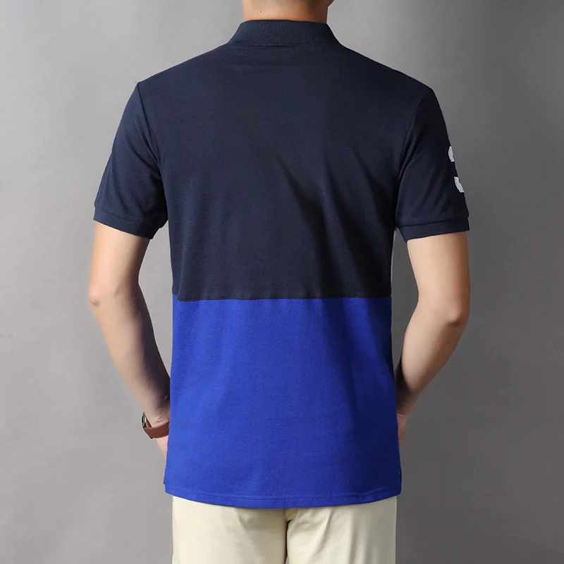Neues Poloshirt für Herren mit Stickerei, Patchwork, Farbkontrast, schmaler Passform, klassischem Design, originellem Polokragen, aus reiner Baumwolle, atmungsaktiv. – Detail 9
