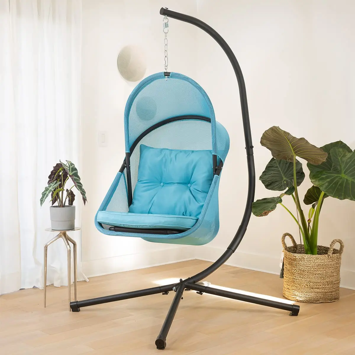 Hanging Egg Chair with Canopy & Cushion Indoor Outdoor Collapsible Wicker Lounge Seat, Customized