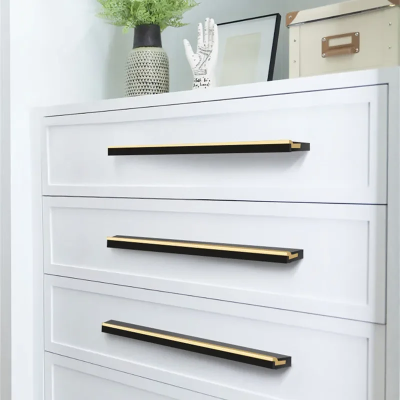 Simple Gold Brushed Long Wardrobe Door Handles Aluminum Alloy Kitchen Cabinet Knobs and Handles Drawer Pulls Hardware