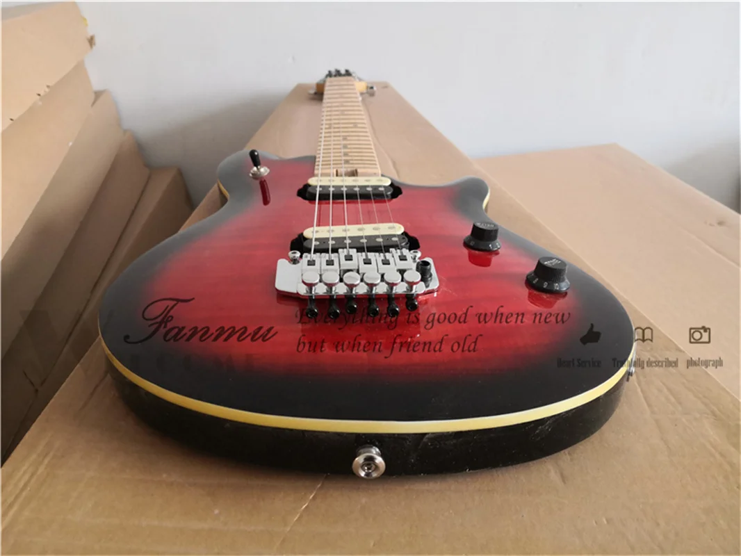 Red ELectric Guitar Mus Body Cream Binding Flamed Maple Top Tremolo Bridge HH Pickups Maple Neck 22 Frets