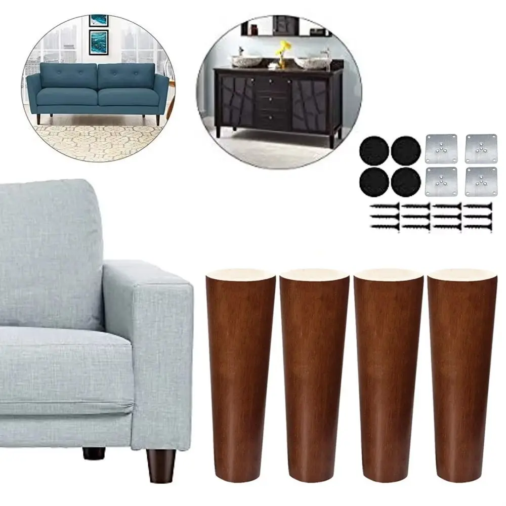 8/10/12/15/20cm Solid Wood Furniture Legs with Iron Sheet Conical Chair Replacement Feet Universal Furniture Heightening Feet
