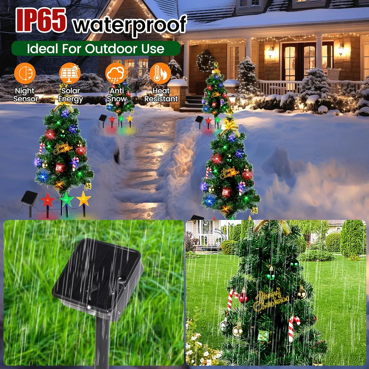 The outdoor terrace is equipped with a three-star Christmas tree solar lighting system, and the outdoor Christmas decoration use