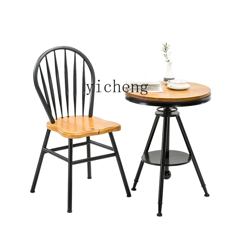 

zzZF Wrought Iron Solid Wood Dining Chair Household Restaurant Arm Chair Leisure Modern Minimalist Creative Stool